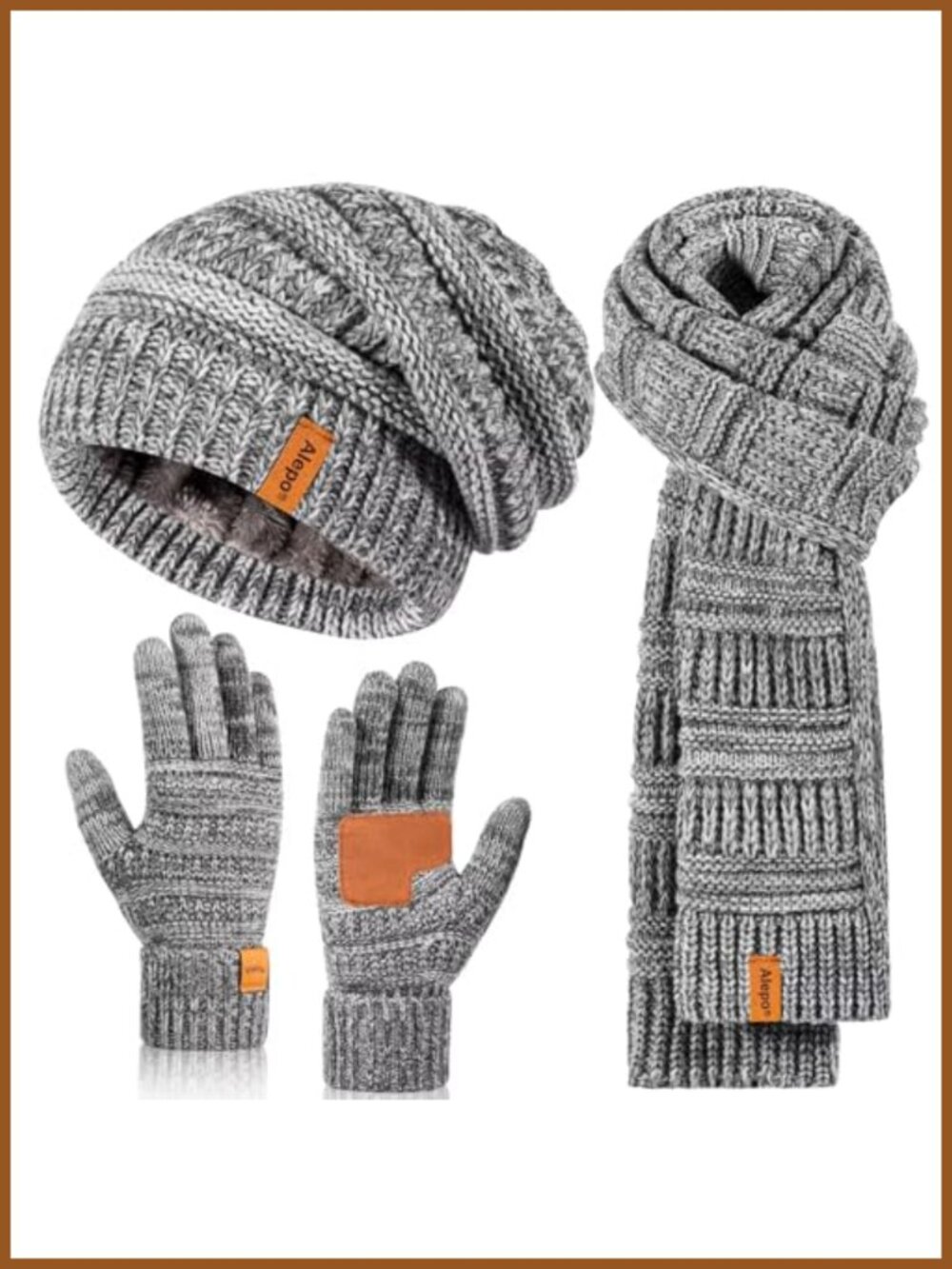 Acrylic Slouchy Beanie Long Scarf Touchscreen Gloves 3-Piece Winter Set